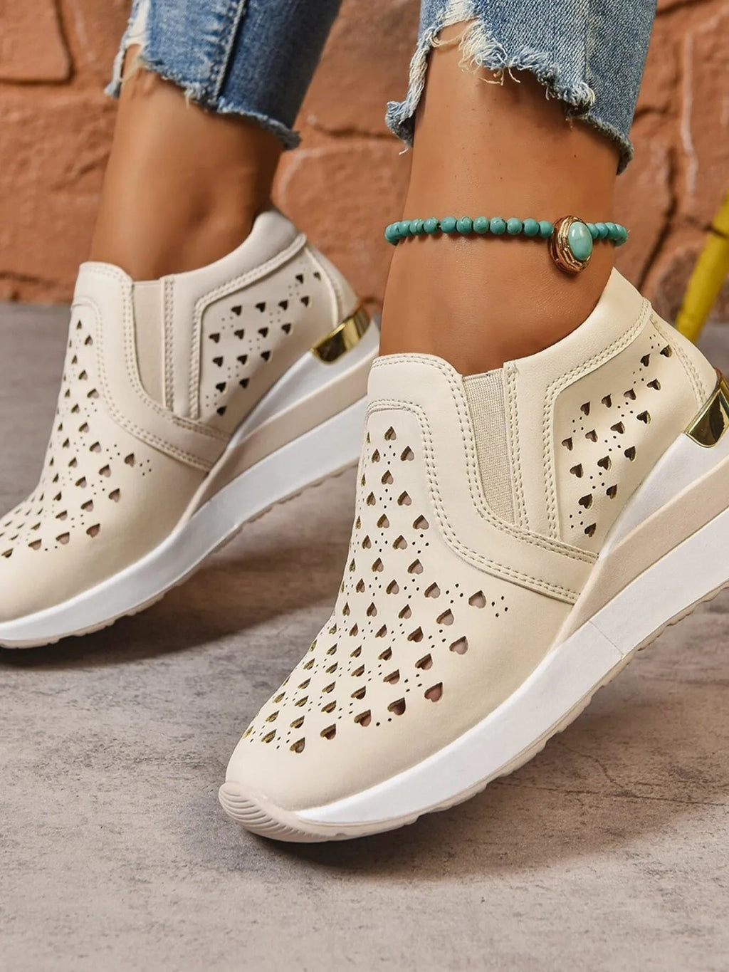 Breathable Cutout Wedge Sneakers - Kenner House Emporium