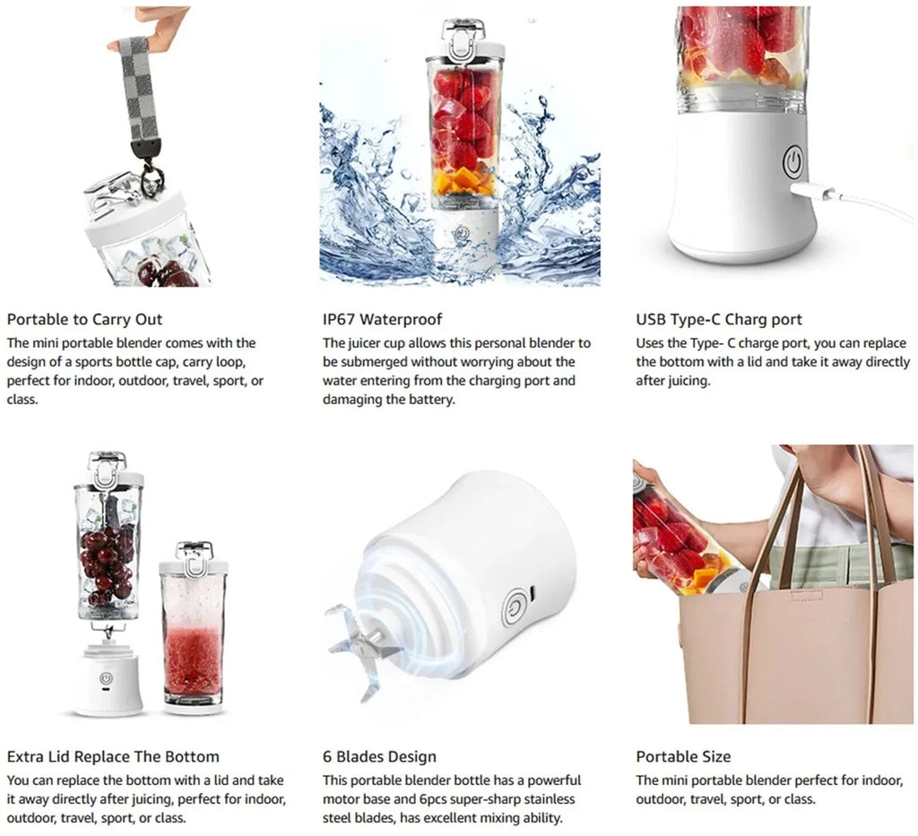 Household Fruit Juicer Portable Electric Juicer Blender USB Rechargeable Fruit Mixer 600ML Fruit Juicer Multi - functional Blender - Kenner House Emporium
