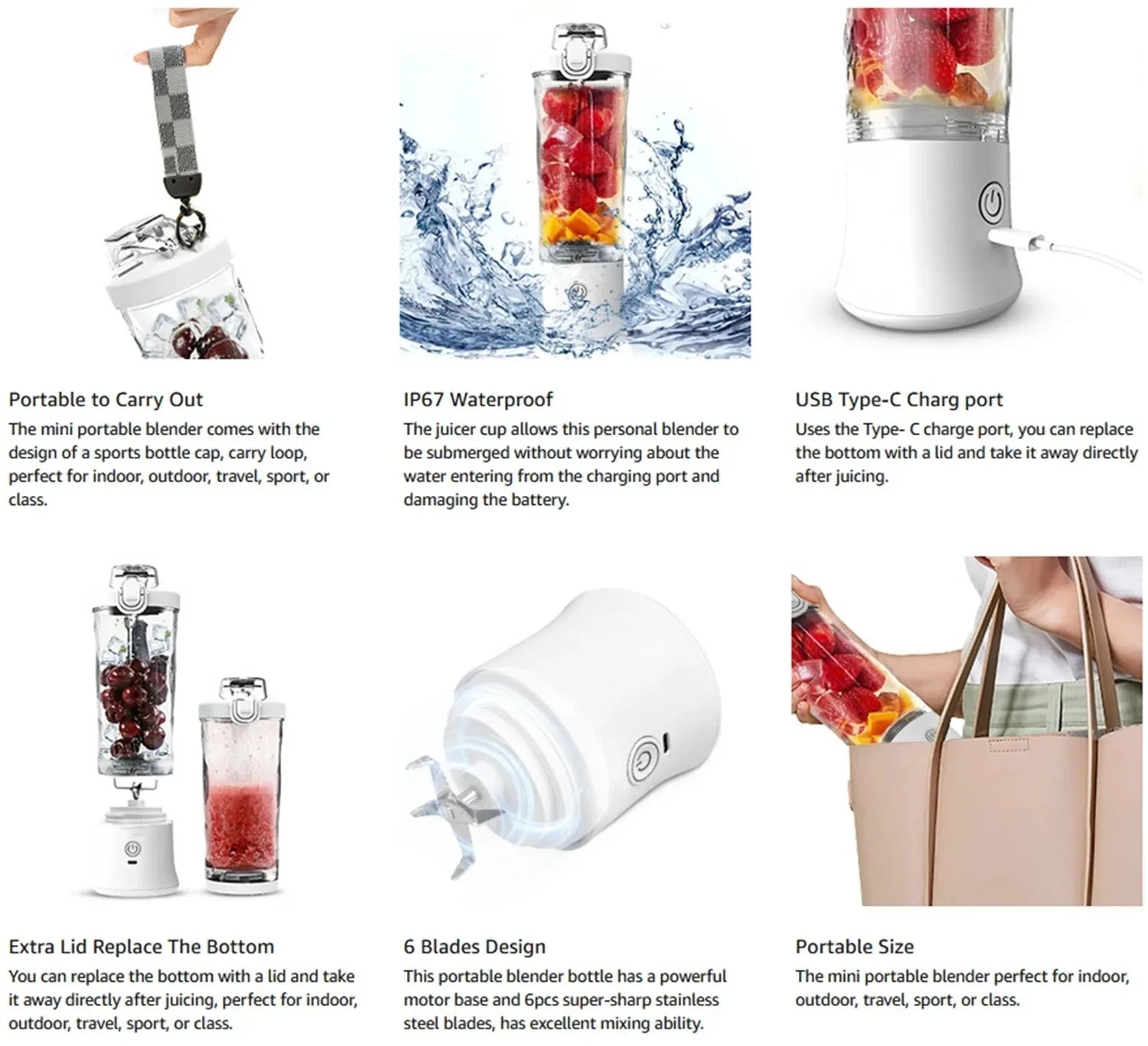 Household Fruit Juicer Portable Electric Juicer Blender USB Rechargeable Fruit Mixer 600ML Fruit Juicer Multi - functional Blender - Kenner House Emporium