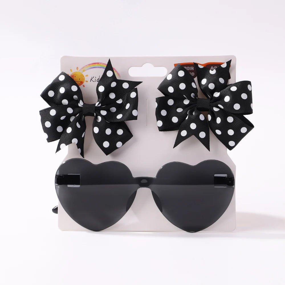 3Pcs/Pack Solid Dot Hair Bows Clip Girls Boutique Bowknot Hair Clips Kids Colorful Heart Sun Glasses Children Hair Accessories - Kenner House Emporium