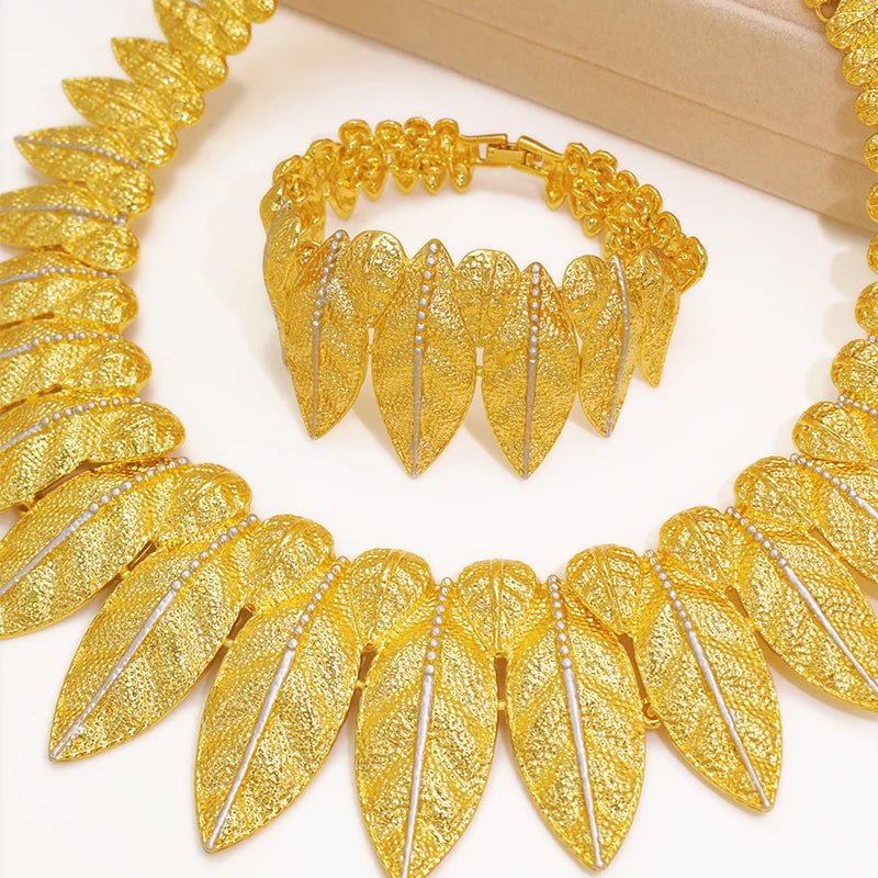 GZJPEI Italian 18K Gold Plated Jewelry Set Vintage Leafs Design Exaggeration Large Jewellry For Women Wedding Gift 2025 New - Kenner House Emporium