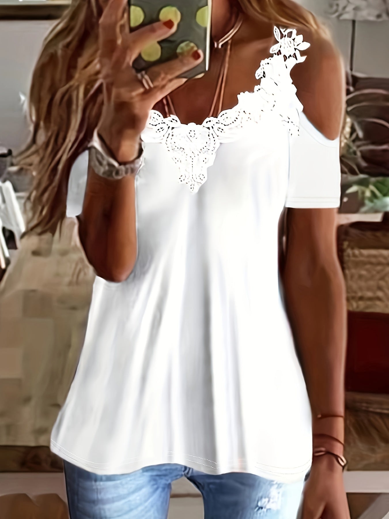 Women'S Casual Short - Sleeve T-Shirt with Shoulder Embellishments - Kenner House Emporium