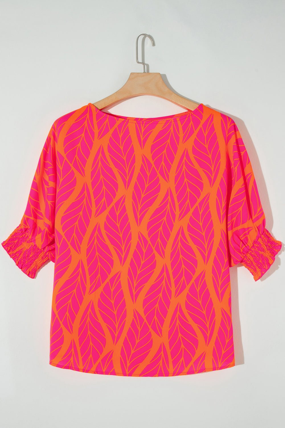 Rose Tropical Leaf Print Smocked Plus Size Dolman Top - Kenner House Emporium