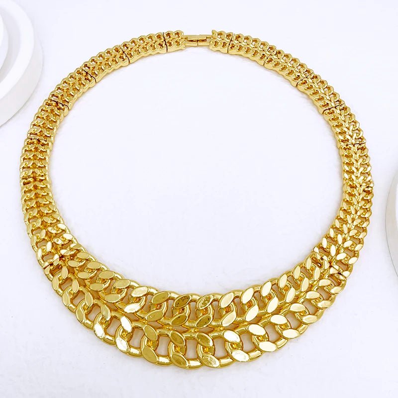 Luxury Dubai Nigeria Gold Color Women Jewelry Set Classic Design 18K Gold Plated Cuban Chain Earring Necklace Ring Bracelet Part - Kenner House Emporium
