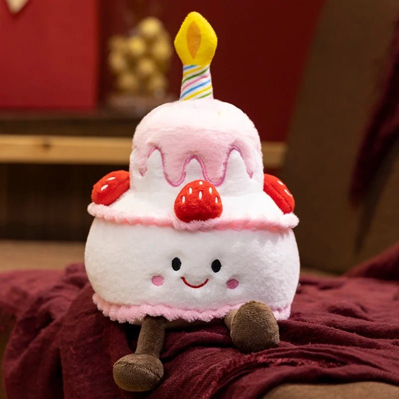 Cartoon Anime Kawaii Pink Rainbow Strawberry Cotton Candy Cake Plush Toy Cute Happy Birthday Cake Dolls Children's Handmade Gift - Kenner House Emporium