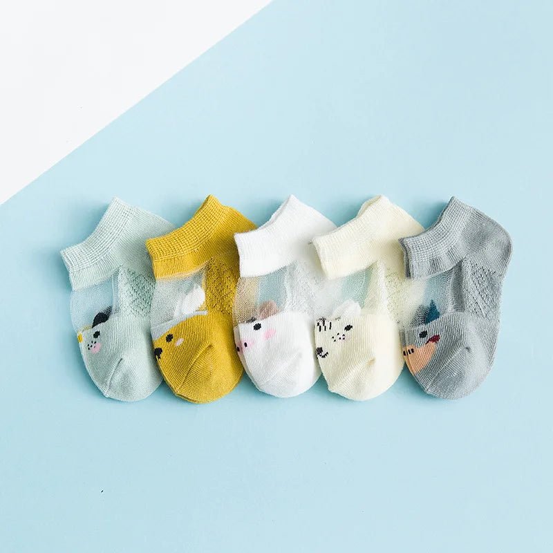 5 Pairs/lot 0 to 7 Years Spring Summer Thin Mesh Socks For Girls Boys Cute Animal Children's Thin Sock Baby Newborn Short Socks - Kenner House Emporium