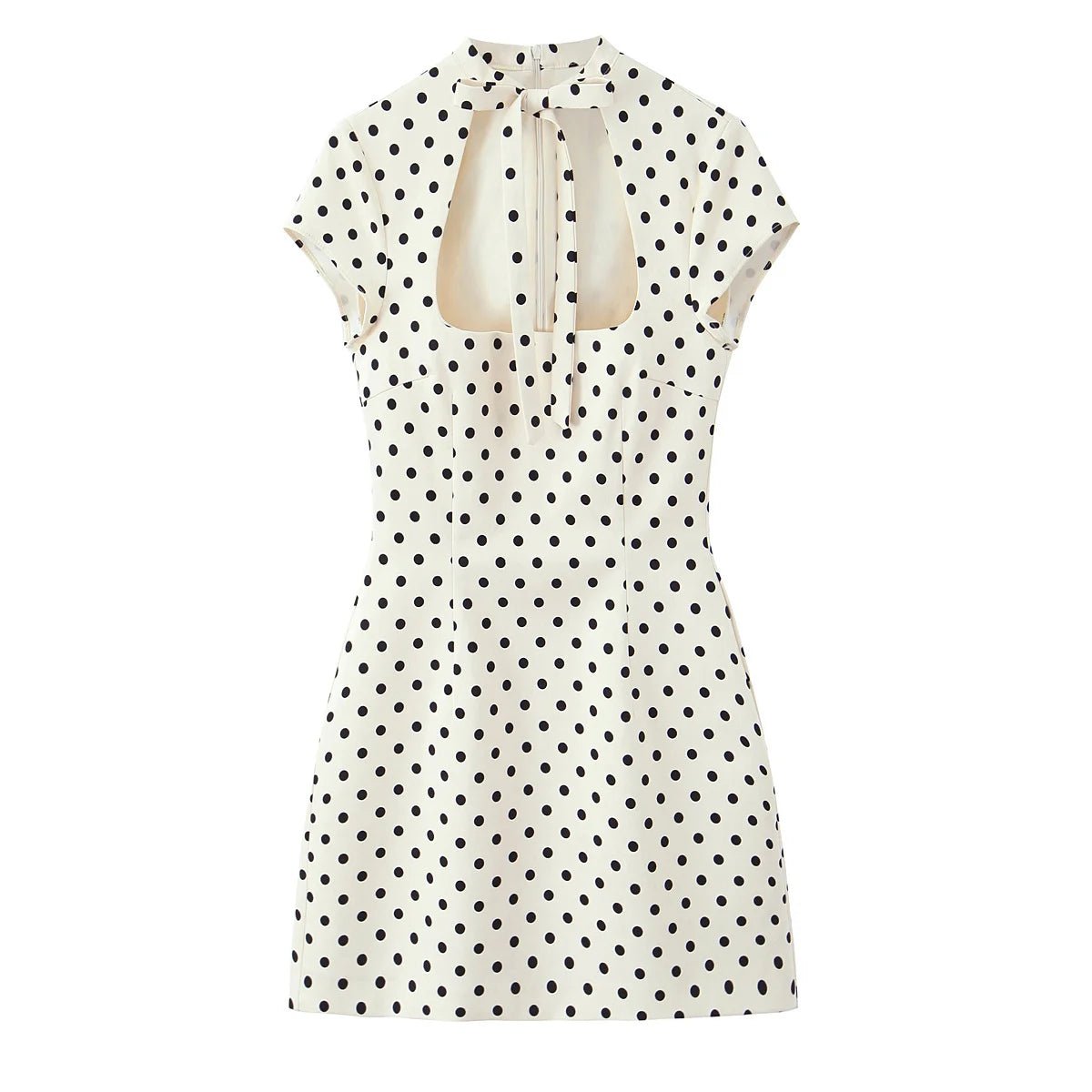 YENKYE New 2026 Women Bow Tie Short Sleeve Polka Dot Dress Sexy Pencil Mini Vestidos - Kenner House Emporium
