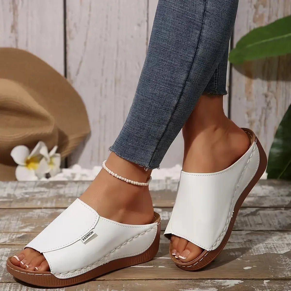 Ladies wear wedge heel sandals, solid color open toe thick soled shoes, summer comfortable slippers, ventilated and easy to wear - Kenner House Emporium