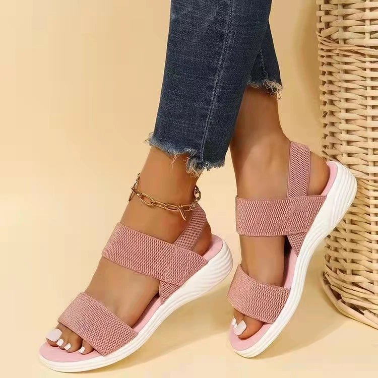 Sandals Elegant Low Heel Women's Orthopedic Shoes Women's Open Toe 2023 Solid Color New Large 25 - 45 Flat Thick Heel Casual Shoes - Kenner House Emporium