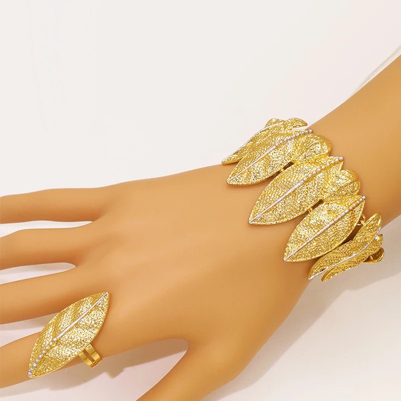 GZJPEI Italian 18K Gold Plated Jewelry Set Vintage Leafs Design Exaggeration Large Jewellry For Women Wedding Gift 2025 New - Kenner House Emporium