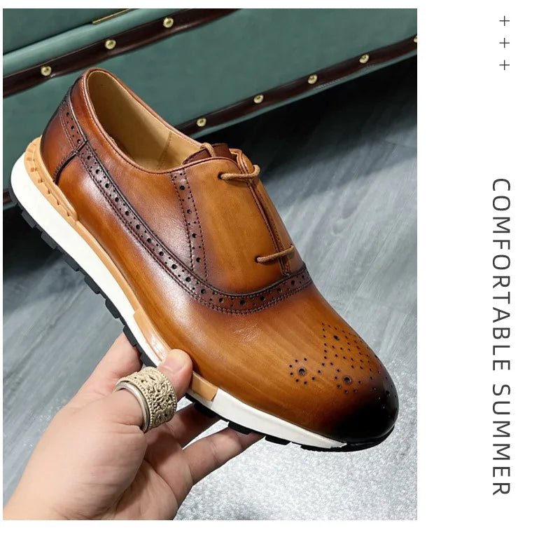 Spring Casual Shoes Men's Genuine Leather Anti - skid Sports Shoes Outdoor Walking Shoes Classic Pointed Breathable Leather Shoes - Kenner House Emporium