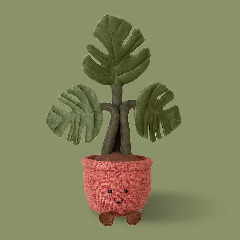 Plush Emulational Plants Amuseables Potted Monstera Deliciosa Stuffed Toys Fun Decoration For Home Kawaii Toy For Girls Gifts - Kenner House Emporium
