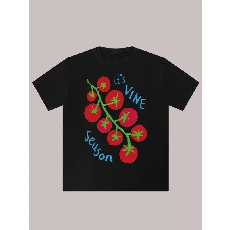 2026 New Summer Women T-Shirt Printed Grape Season Tomato Print Round Neck Short Sleeve Fresh Casual Top - Kenner House Emporium