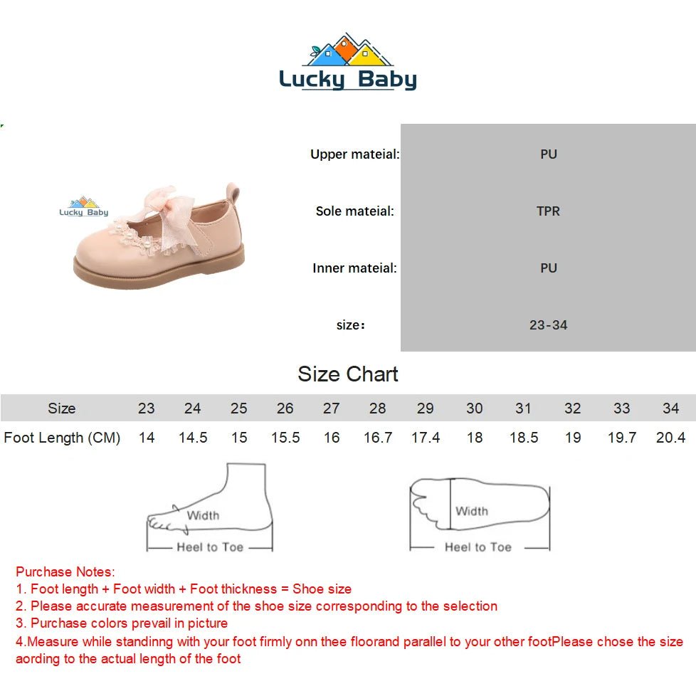 Baby Girls Leather Shoes for Wedding Party Princess Kids Flat Mary Janes Lace Bowtie with Beading 2025 Spring Children Flats New - Kenner House Emporium
