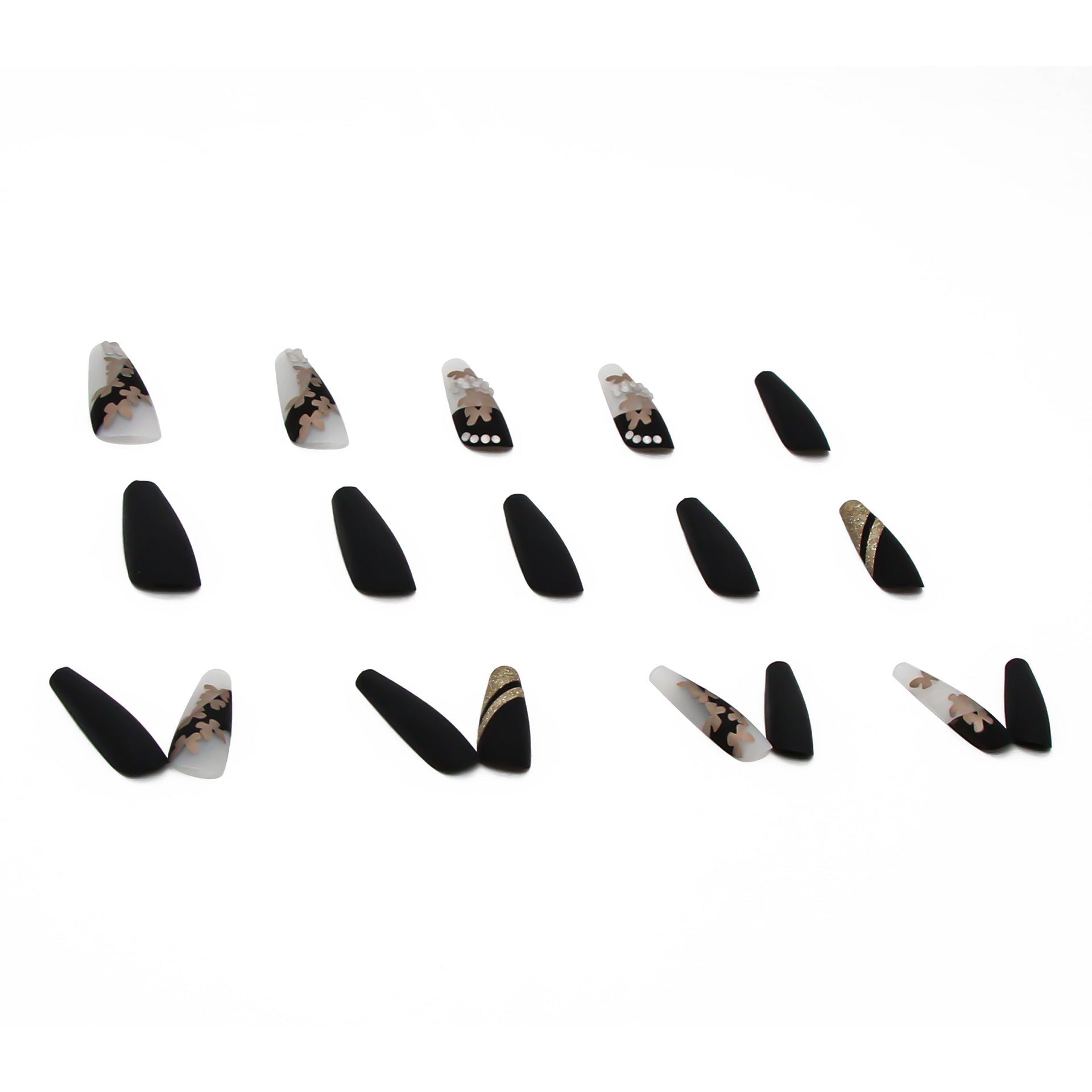 [24pcs Press - On Nails] Lirches 24pcs Press - On Nails, Hot Golden Butterfly Fake Nails, Pre - made Matte Golden Glitter Wearable Nail Tips, Light Luxury Rhinestone Style, Instagram - Inspired Manicure Nail Stickers, Includes Jelly - Kenner House Emporium