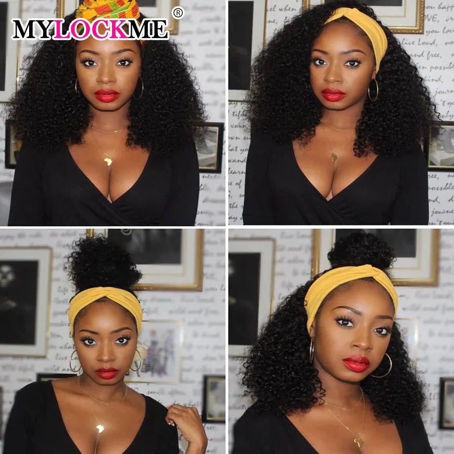 Headband Wig Human Hair Kinky Curly MYLOCKME No Glue Full Machine Made Brazilian Remy Human Hair Wigs For Women 180% Density - Kenner House Emporium