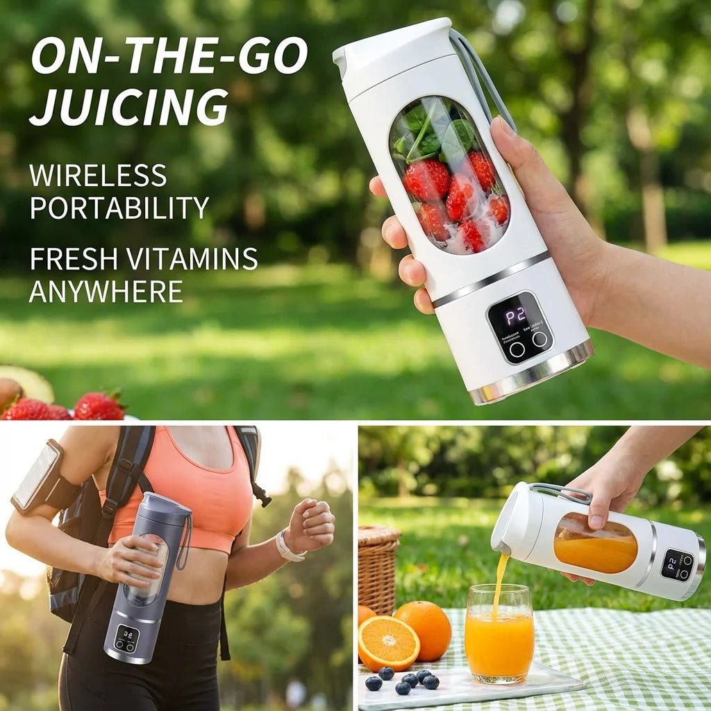 2025 Mini Electric Juicer with Powerful Motor 450ML Large Capacity Digital Display Crushed Ice Household Charging Juice Cup - Kenner House Emporium