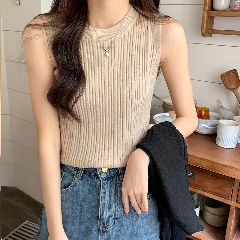 Summer Spring Tank Top Women Sleeveless Knitted T-Shirts Female Elastic Slim Casual Vests Crop Tops Waistcoat Pullover Shirts - Kenner House Emporium