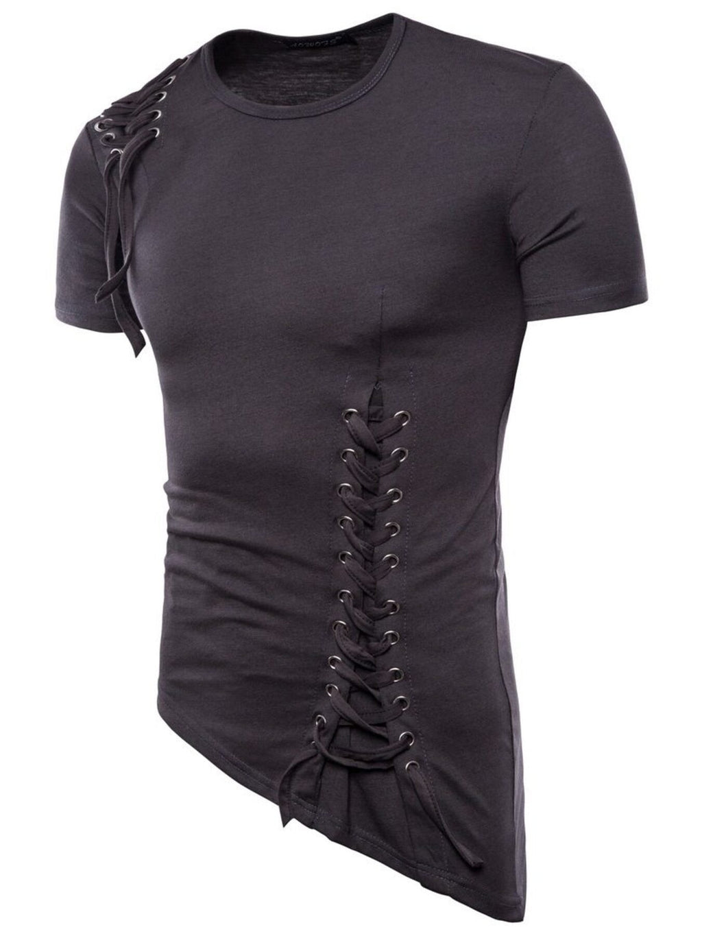 Men's Lace - Up Asymmetric Hem T-Shirt - Kenner House Emporium