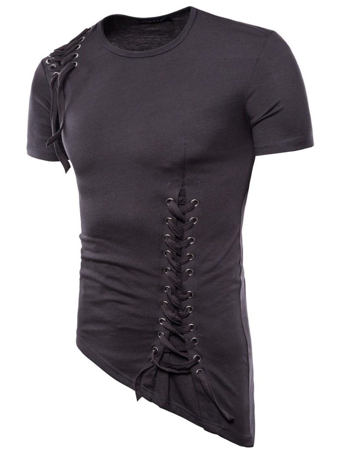 Men's Lace - Up Asymmetric Hem T-Shirt - Kenner House Emporium
