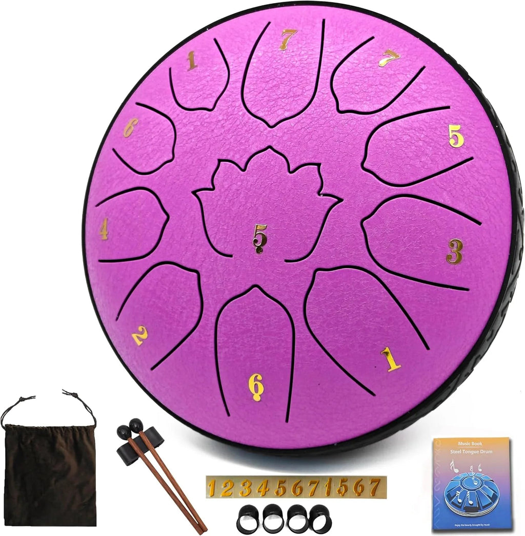 Steel Tongue Drum 6 Inch 11 Notes, Glucophone Ethereal Music Drum Percussion instrument for Yoga Meditation - Kenner House Emporium