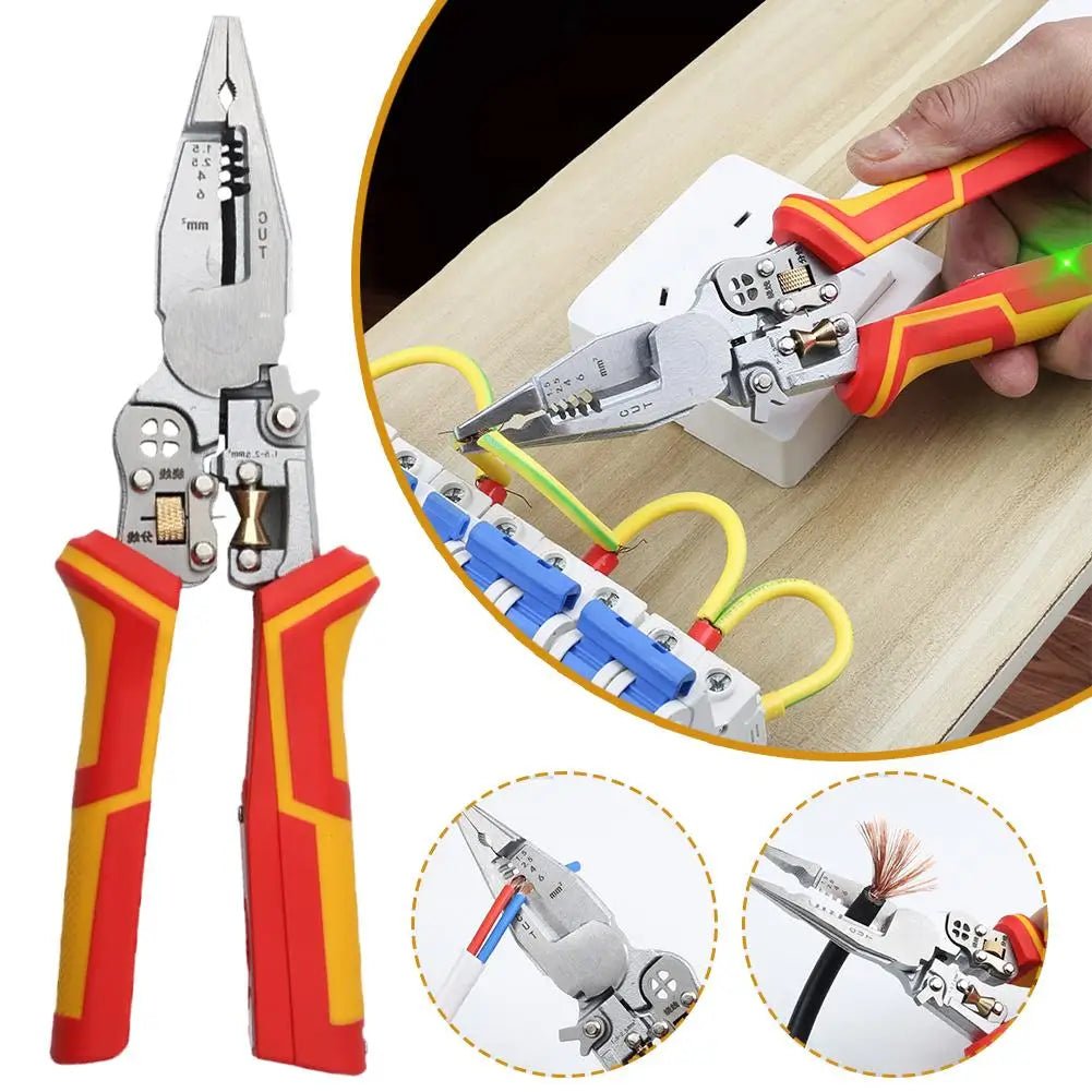 Electrician Plier 9 - in - 1 Multifunctional Versatile Wire Stripping Pliers Electricity Measurement Non - slip Wire Stripping Plier - Kenner House Emporium