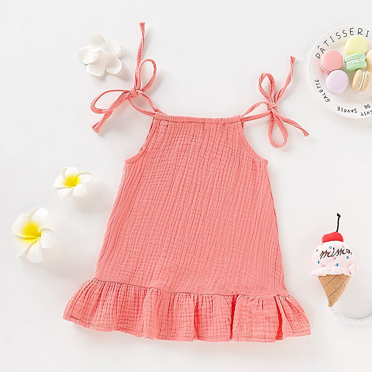 Children's Clothing Girl Solid Color Tie up Bow Dress, Suitable for 1 - 5 Year Old Girls Going out for Summer Fashion Dress - Kenner House Emporium