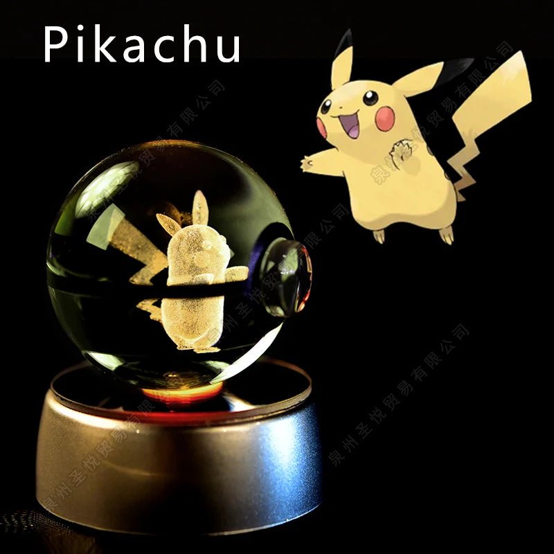 Pokemon Crystal Ball 3D Pikachu Gengar Mewtwo Night Light Lamp Pokeball 3D Glass Pokemon Crystal Ball Statue Kids Birthday Gift - Kenner House Emporium