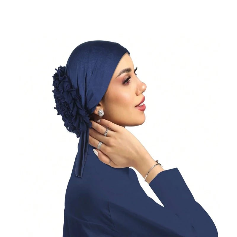 Women's Chiffon Headscarf With Flower Decoration,Monochromatic Elastic Breathable Head Wrap Suitable For Spring,Summer,Autumn - Kenner House Emporium