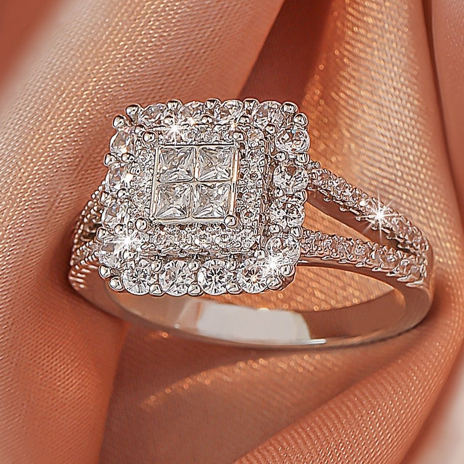 Large multi row white Synthetic Zirconia, fashionable, stylish, and atmospheric. Couples, lovers, gifts, wedding rings, Holiday Accessories, Couple Jewelry, Elegant Rings, Stylish Jewelry, Plated Rings, Highquality Finish, St - Kenner House Emporium