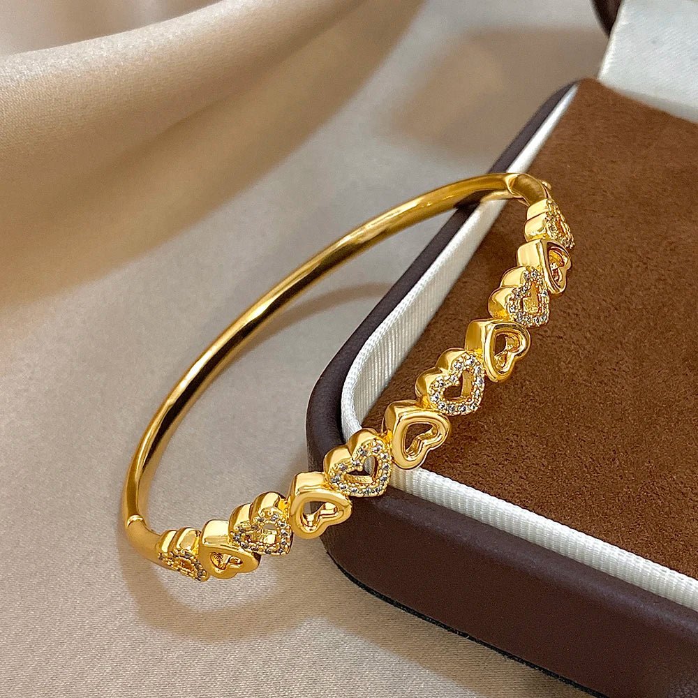 Freetry Classic Zircon Hollow Out Heart Bangle for Women Plated Spring Bangle Cuff Bracelet Female Jewelry Gift Hand Decoration - Kenner House Emporium