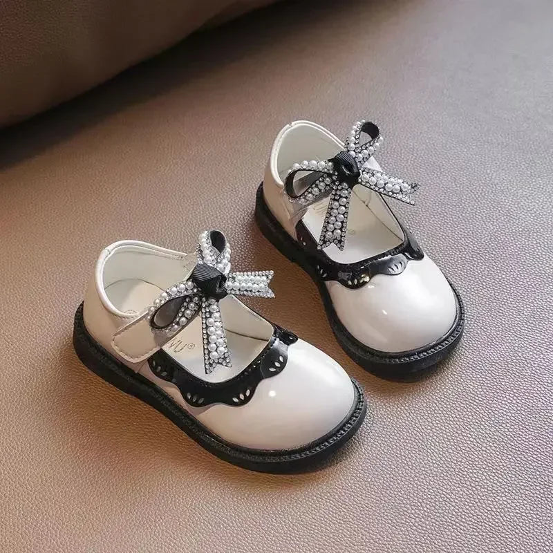 2024 Spring Summer Girl's Shoes Beading Bow - tie Baby Girl Shoes Crystal Princess Dress Shoes Bordered Children Footwear F02262 - Kenner House Emporium