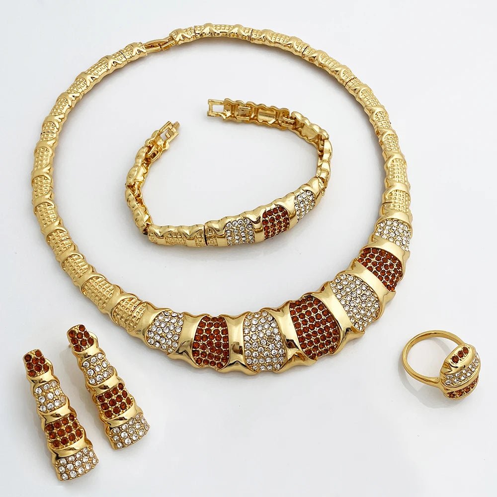 Dubai Jewelry Set For Women 18K Gold Plated Luxury Necklace Earrings Bracelet And Ring Set Jewelry For Wedding Party Trending - Kenner House Emporium