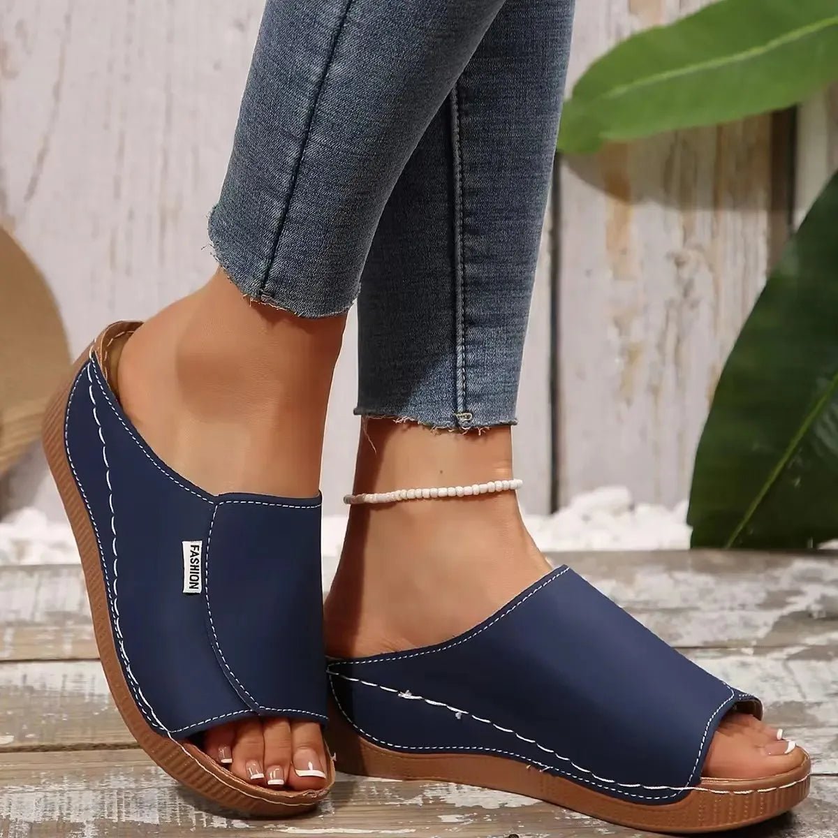 Ladies wear wedge heel sandals, solid color open toe thick soled shoes, summer comfortable slippers, ventilated and easy to wear - Kenner House Emporium