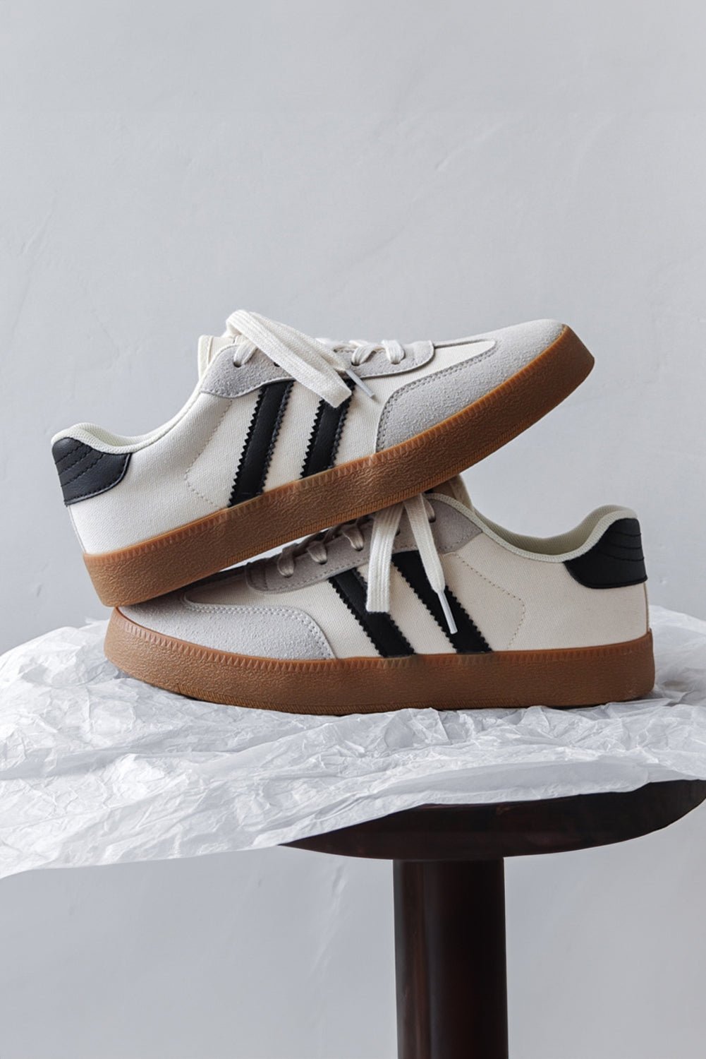 White Striped Lace Up Flat Sneakers - Kenner House Emporium