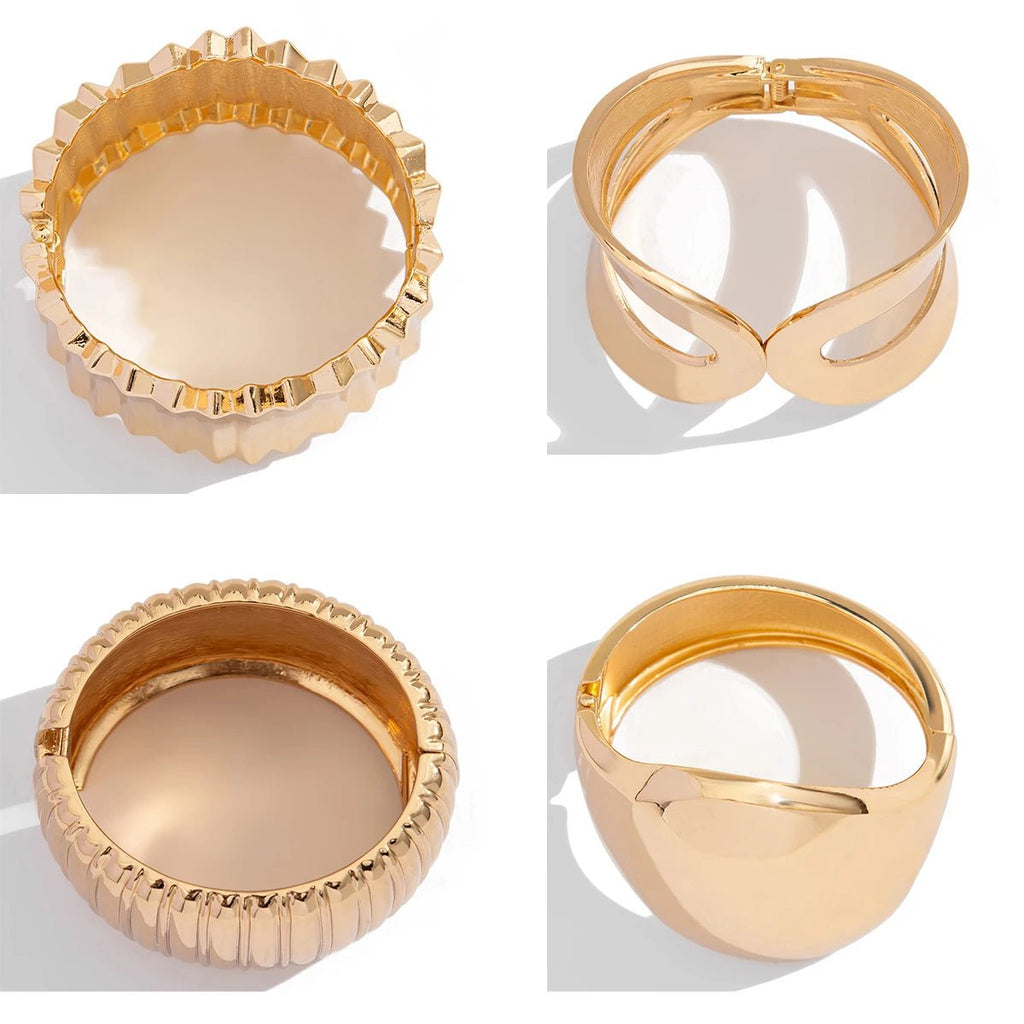 Ingemark 4 Styles Exaggerated Punk Smooth Big Chunky Open Cuff Bangles for Women Gold Color Spring Bracelets Men Hand Jewelry - Kenner House Emporium