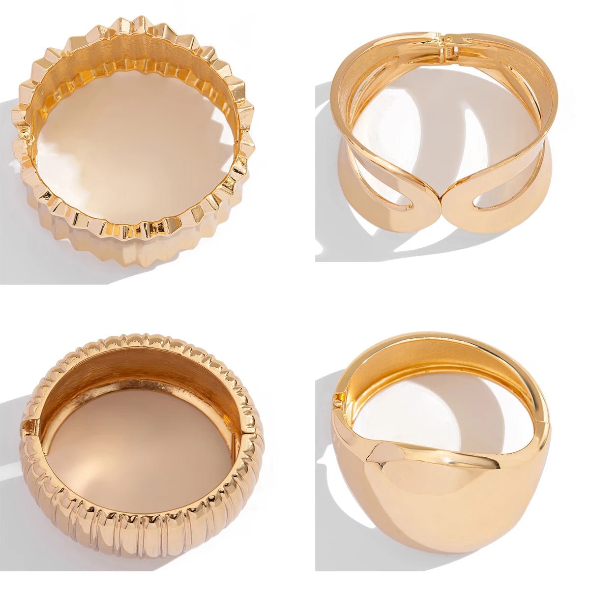 Ingemark 4 Styles Exaggerated Punk Smooth Big Chunky Open Cuff Bangles for Women Gold Color Spring Bracelets Men Hand Jewelry - Kenner House Emporium