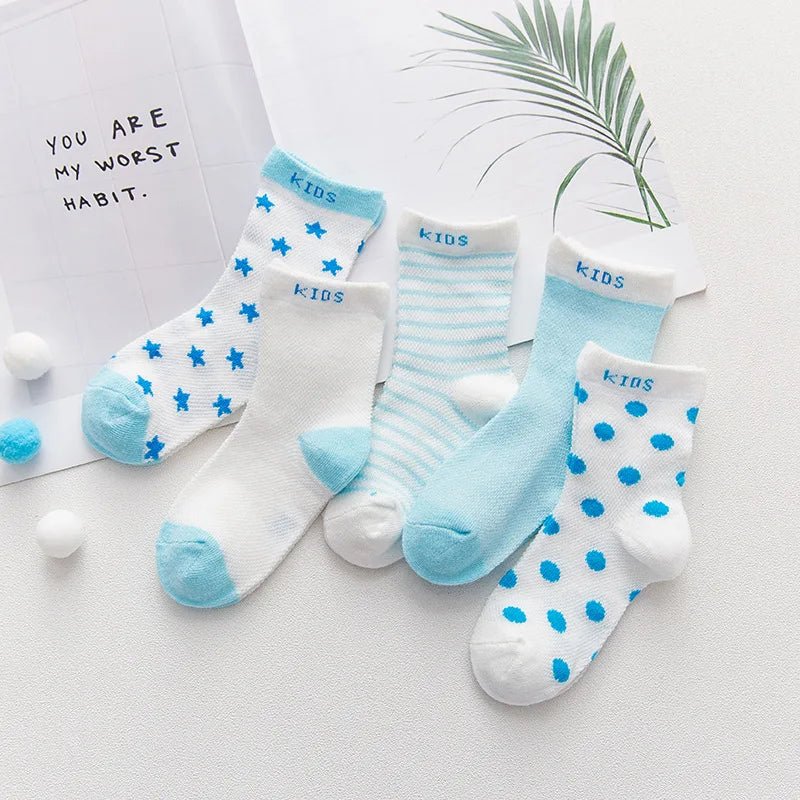 5 Pairs/lot 0 to 7 Years Spring Summer Thin Mesh Socks For Girls Boys Cute Animal Children's Thin Sock Baby Newborn Short Socks - Kenner House Emporium