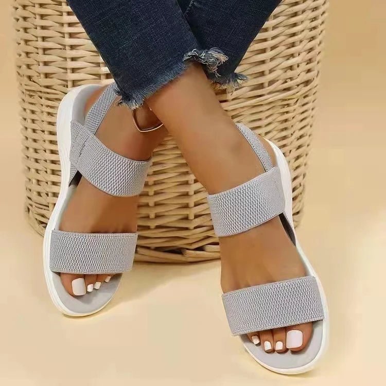Sandals Elegant Low Heel Women's Orthopedic Shoes Women's Open Toe 2023 Solid Color New Large 25 - 45 Flat Thick Heel Casual Shoes - Kenner House Emporium