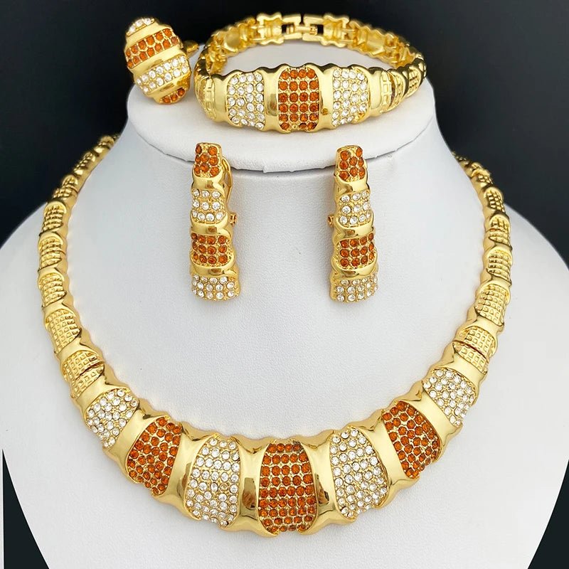Dubai Jewelry Set For Women 18K Gold Plated Luxury Necklace Earrings Bracelet And Ring Set Jewelry For Wedding Party Trending - Kenner House Emporium