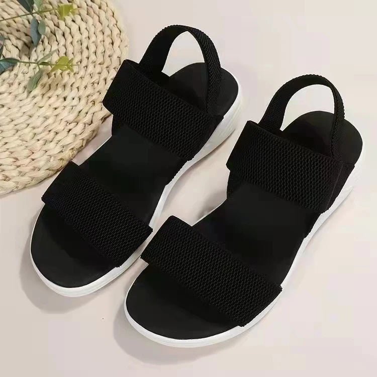 Sandals Elegant Low Heel Women's Orthopedic Shoes Women's Open Toe 2023 Solid Color New Large 25 - 45 Flat Thick Heel Casual Shoes - Kenner House Emporium