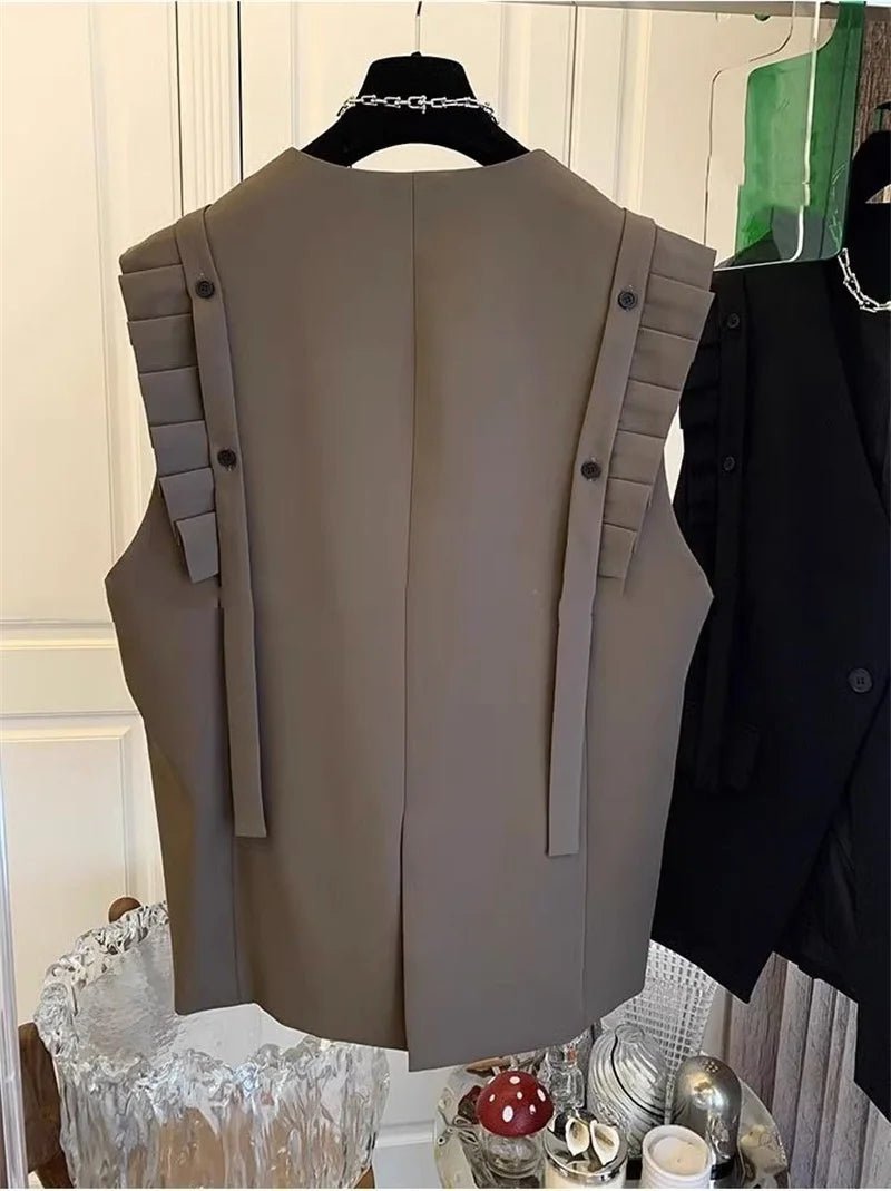 New Vest Coat Female Spring Autumn Temperament Wood Ear Splicing Suit Sleeveless Jacket Women Loose Casual Waistcoat Tops Ladies - Kenner House Emporium
