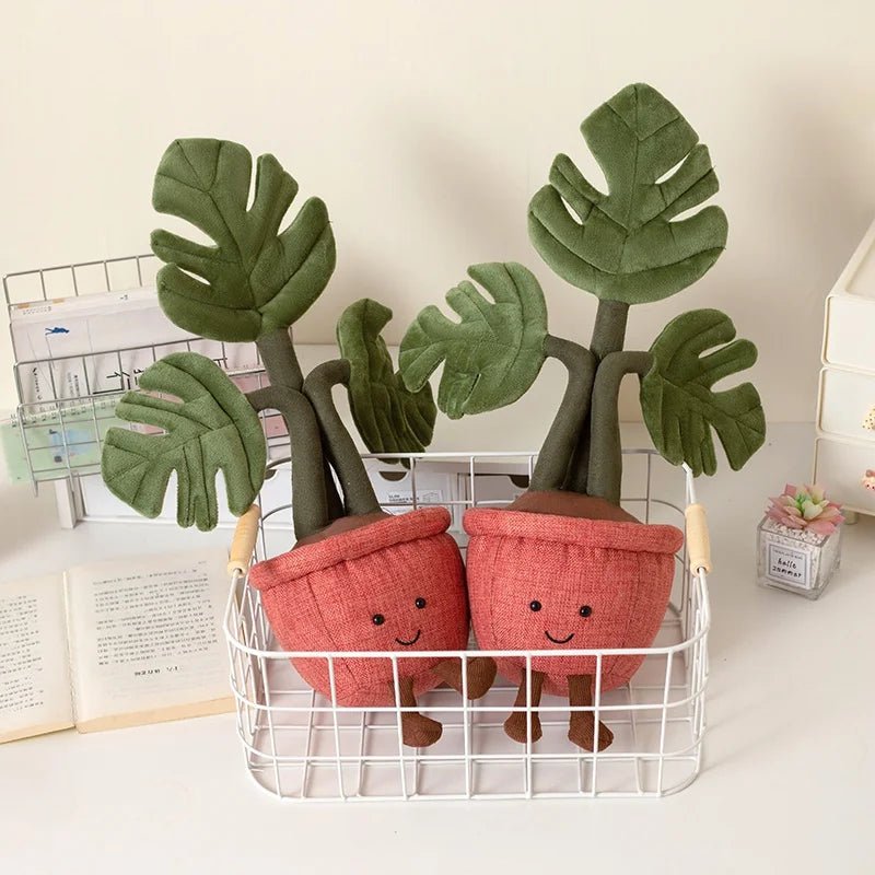 Plush Emulational Plants Amuseables Potted Monstera Deliciosa Stuffed Toys Fun Decoration For Home Kawaii Toy For Girls Gifts - Kenner House Emporium