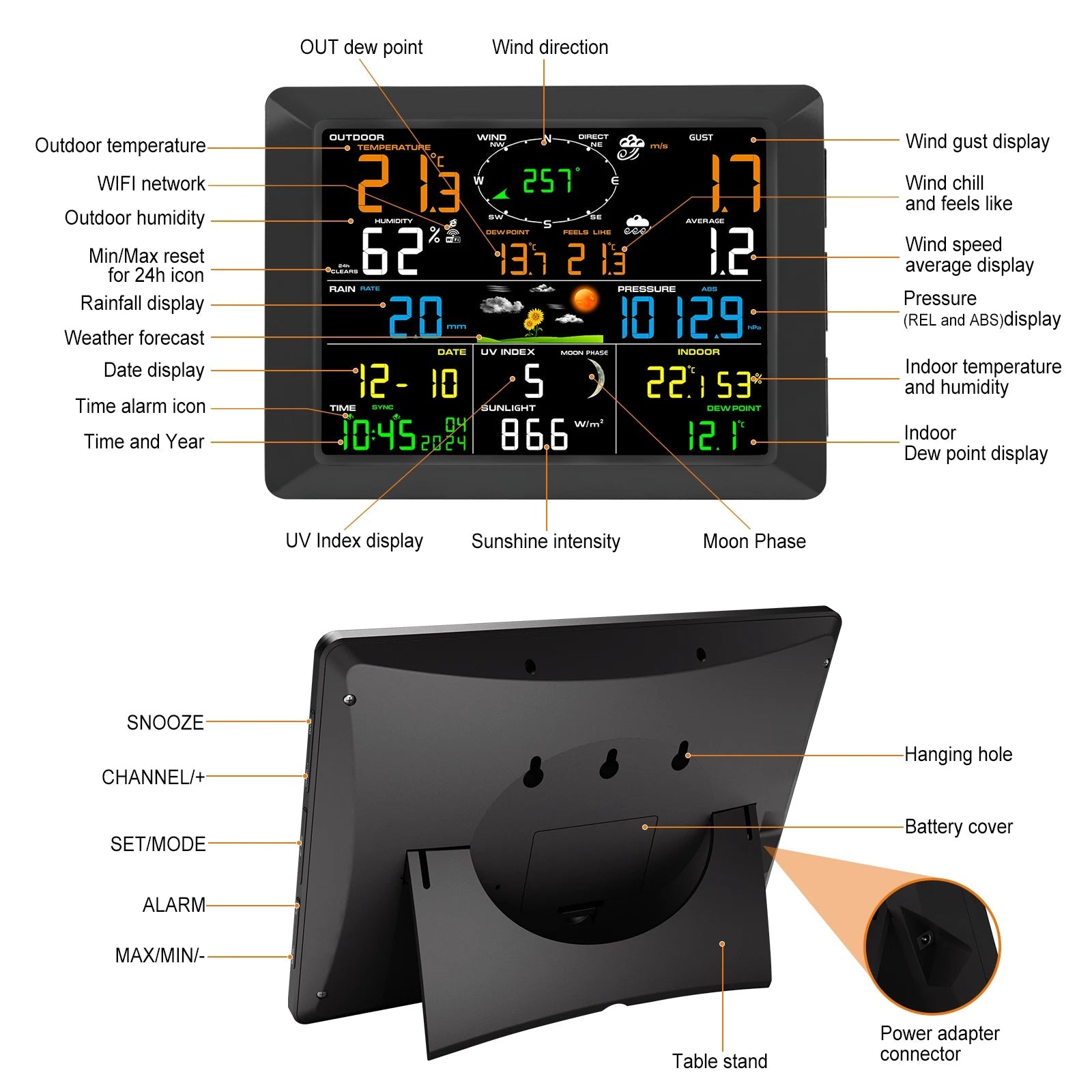 WiFi Weather Station 14 - in - 1 Wireless with Color Display Real - Time Sync to Weather Underground 100m Range Smart Home Sensor - Kenner House Emporium