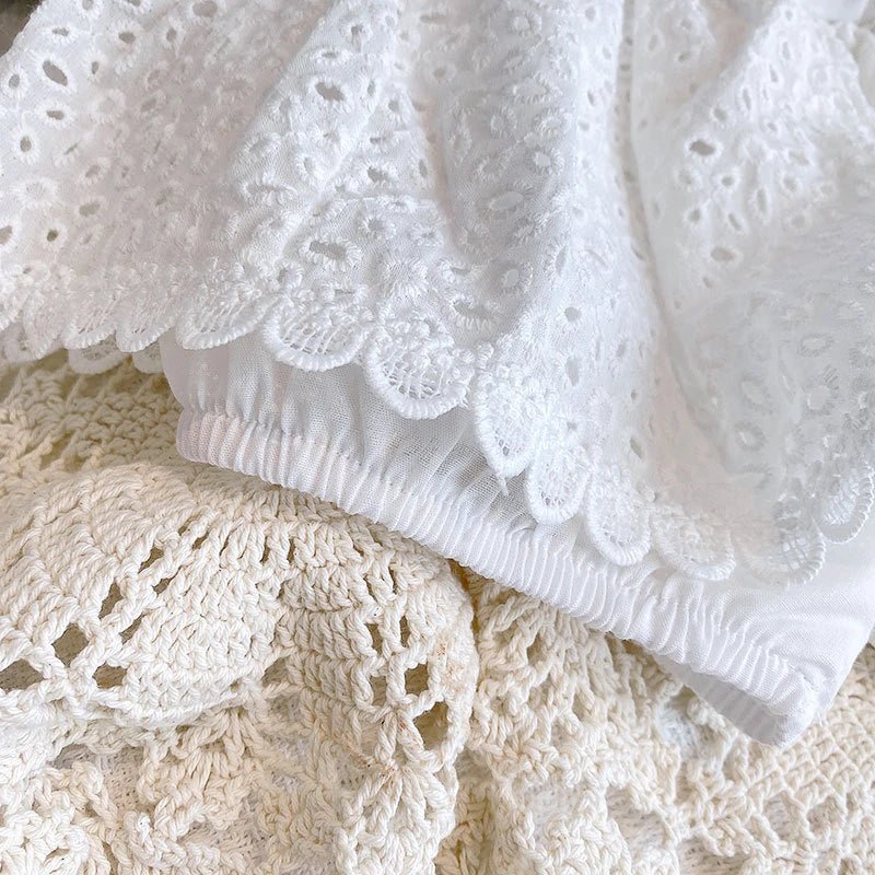 Girls Summer Clothing Sets Hollow Lace Suit Baby Casual Sleeveless T-shirt+Shorts Kids Clothing Sets Baby Clothes Outfits - Kenner House Emporium