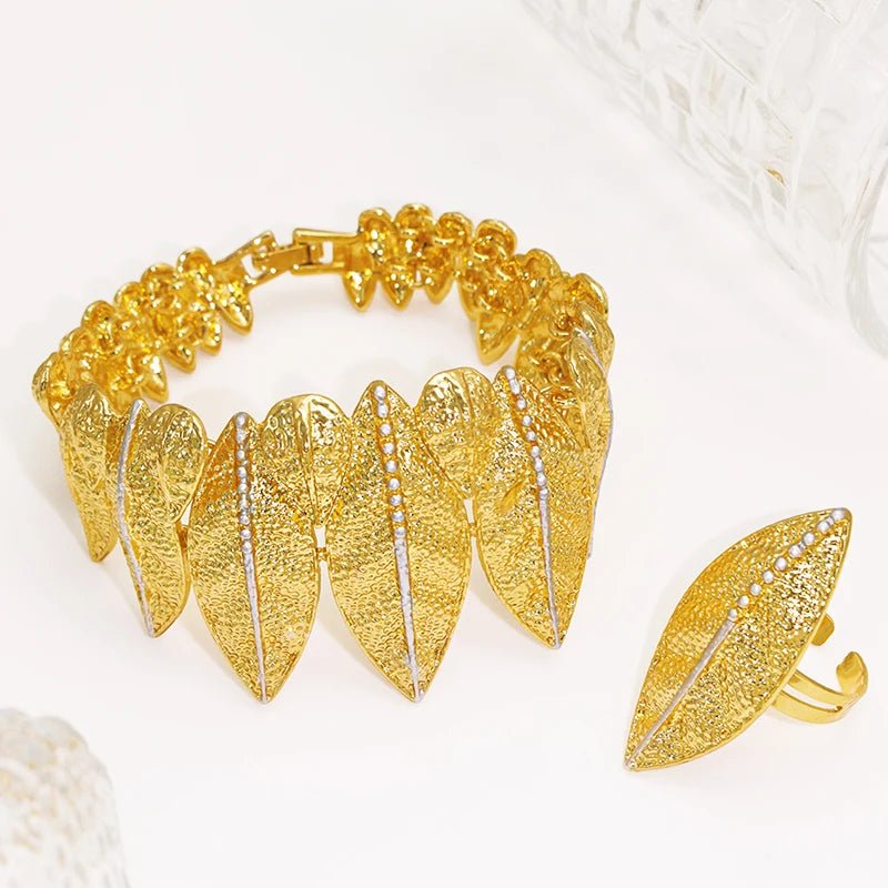 GZJPEI Italian 18K Gold Plated Jewelry Set Vintage Leafs Design Exaggeration Large Jewellry For Women Wedding Gift 2025 New - Kenner House Emporium