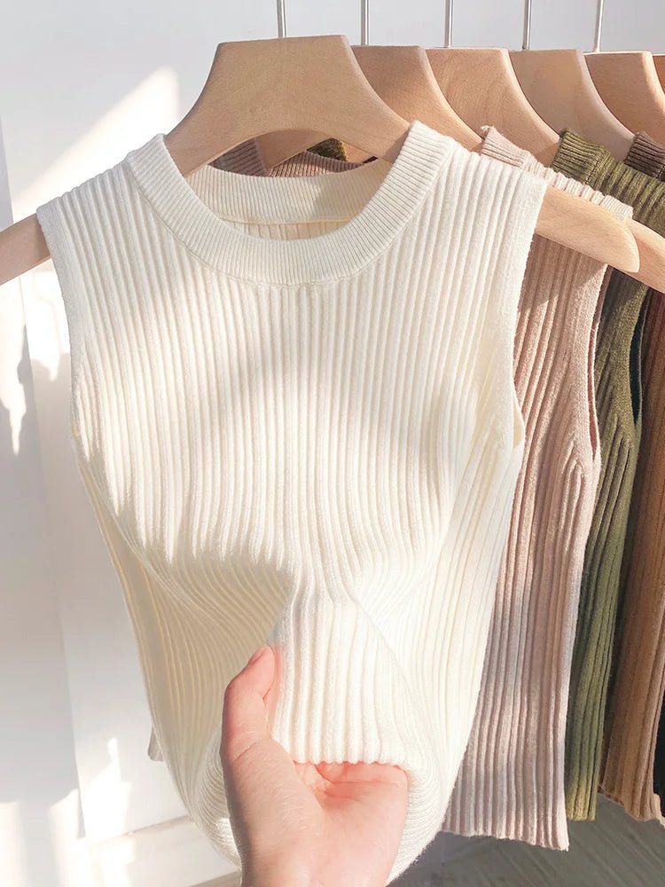 Summer Spring Tank Top Women Sleeveless Knitted T-Shirts Female Elastic Slim Casual Vests Crop Tops Waistcoat Pullover Shirts - Kenner House Emporium