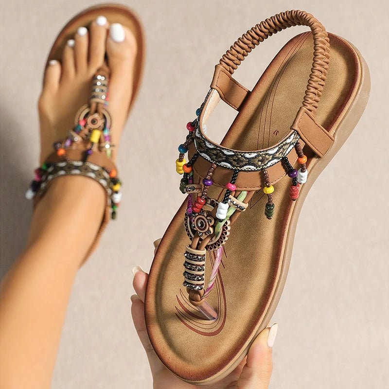Women's Sandals Women Low Heels Flat Sandals Summer 2025 Bead String Flip Flops Woman Shoes Summer Footwear Sandalias De Mujer - Kenner House Emporium