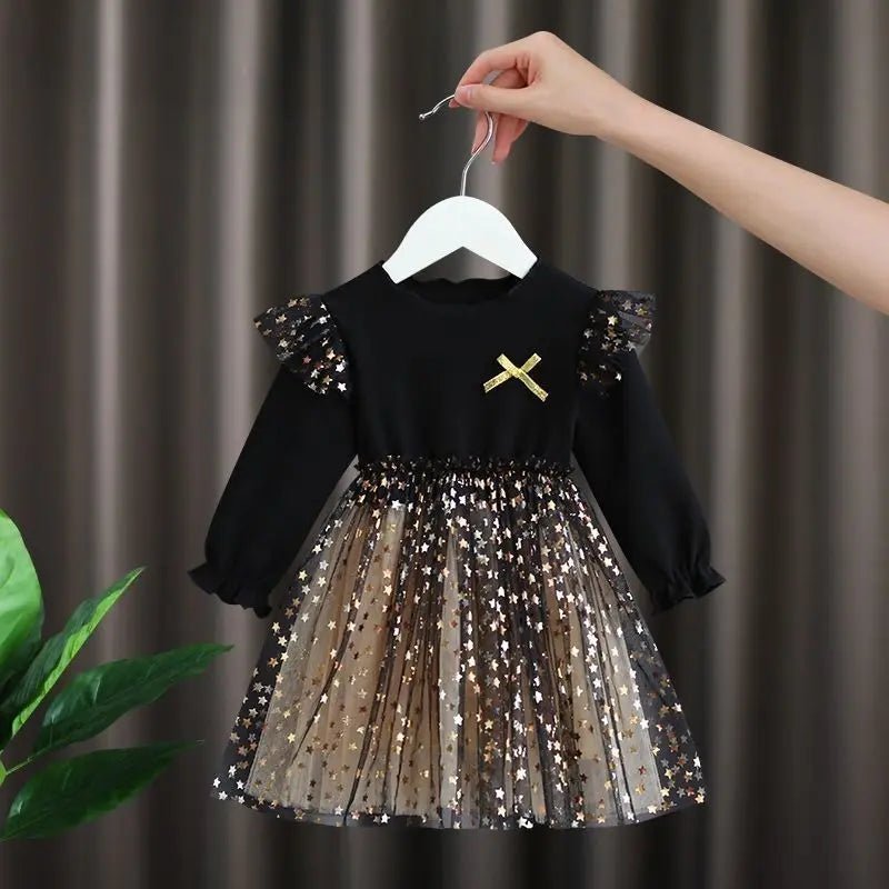 1 to 7 Years 2023 New Baby Dress Spring and Summer New Korean Girl Cotton Tutu Skirt Star Net Gauze Princess Dress - Kenner House Emporium