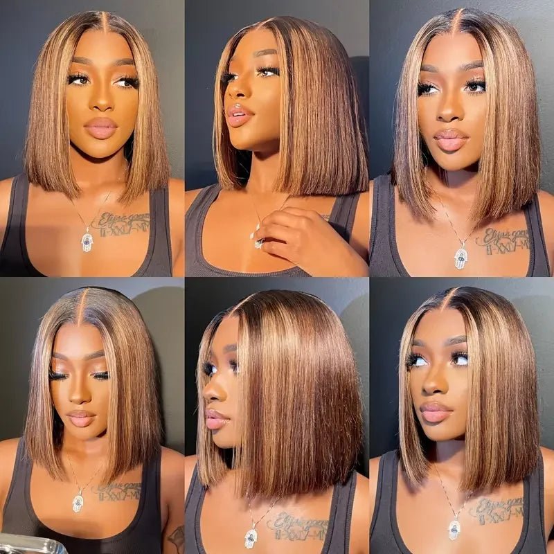 100% Human Hair Wigs 13x4 Lace Human Hair Lace Frontal Wig Ready Wear Bob Wigs 220Density For Black Women 4/27 Color Gold - Kenner House Emporium
